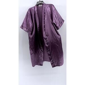 NINE'S Women's Purple Satin Open-Front Short Sleeve Robe SZ XXL